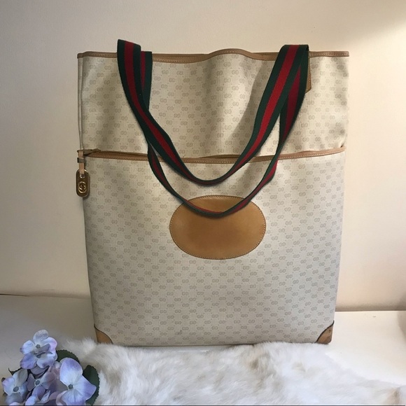 GUCCI Vintage Tote Bag GG Coated Canvas Leather - Picture 1 of 16